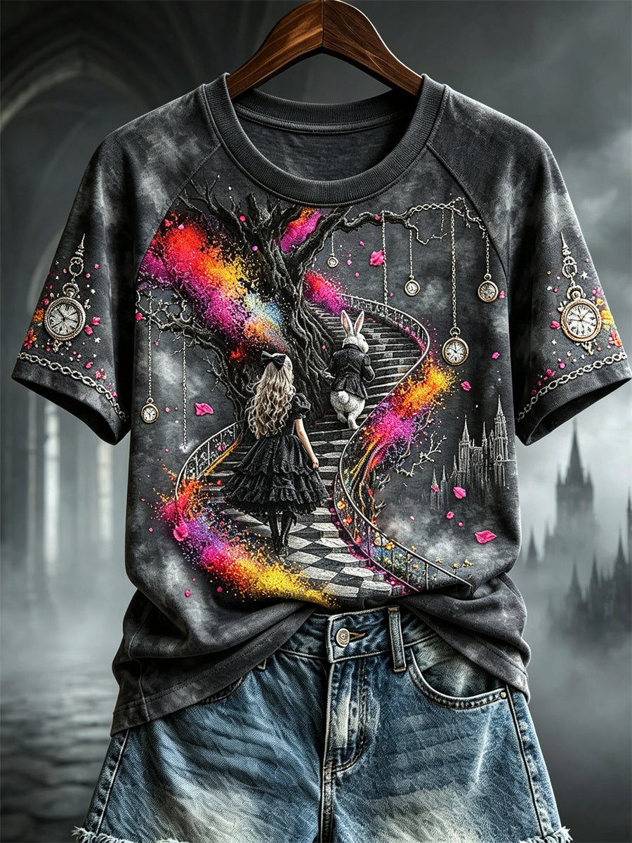 Women's Vintage Halloween Wonderland Gothic Art Print short sleeve T-shirt