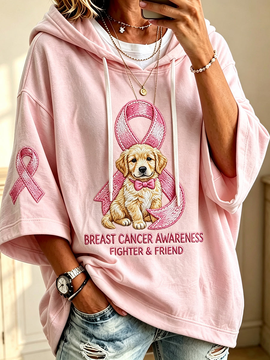 Women’s Breast Cancer Awareness Pink Ribbon Golden Retriever Print Hoodie