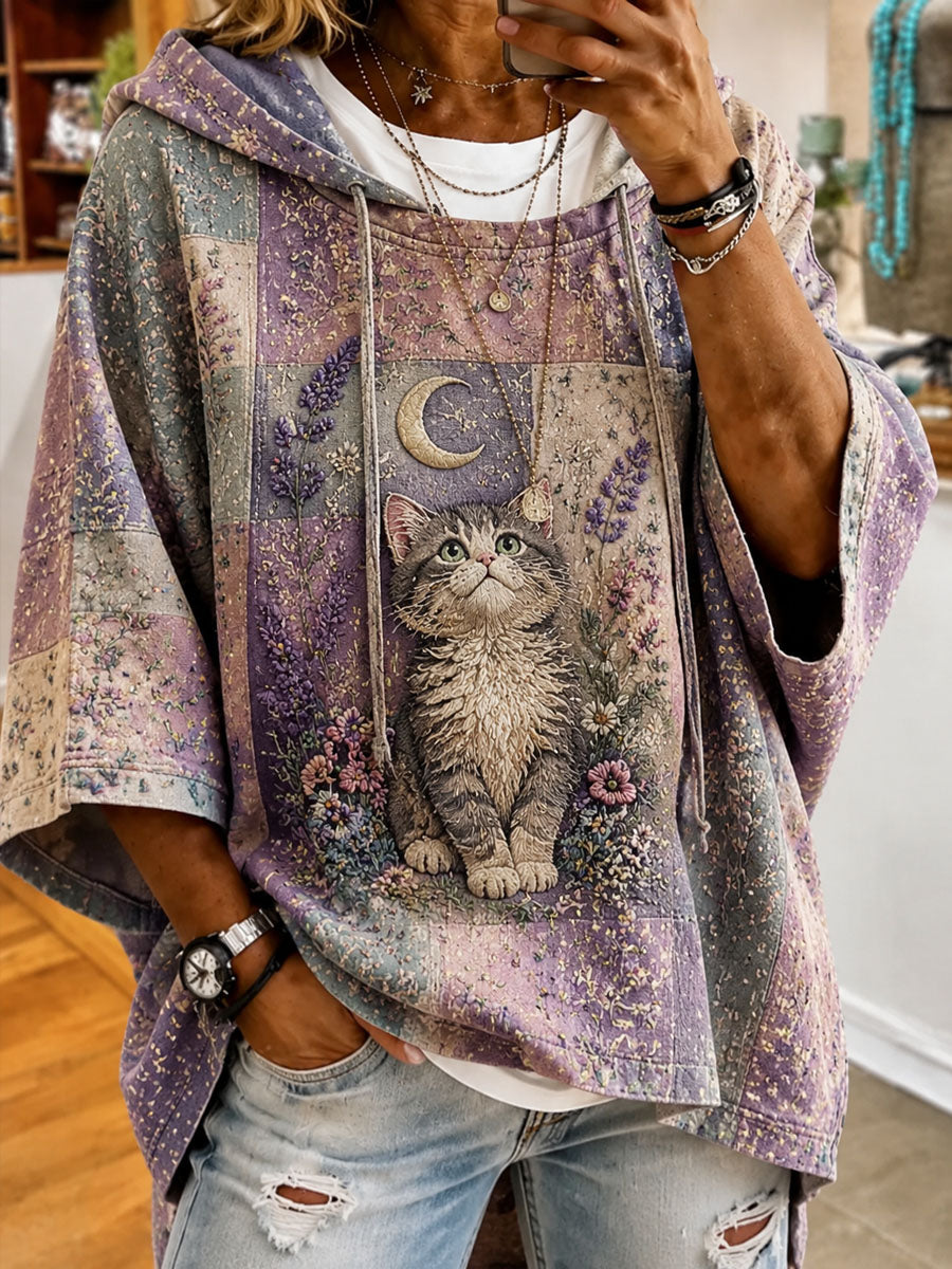 Women’s Patchwork Cat Printed Casual Hooded sweatshirt