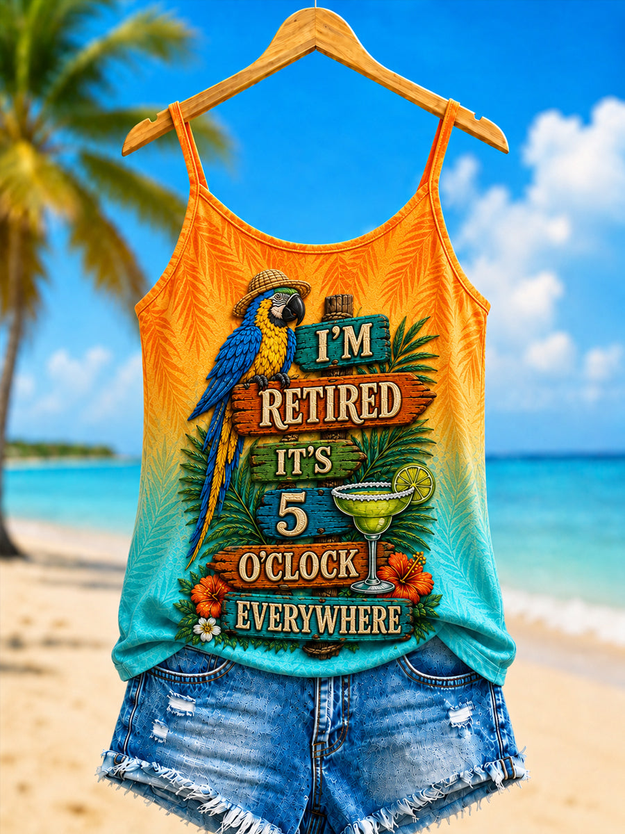 Women's I'm Retired It's 5 O'clock Everywhere Parrot Casual Vest