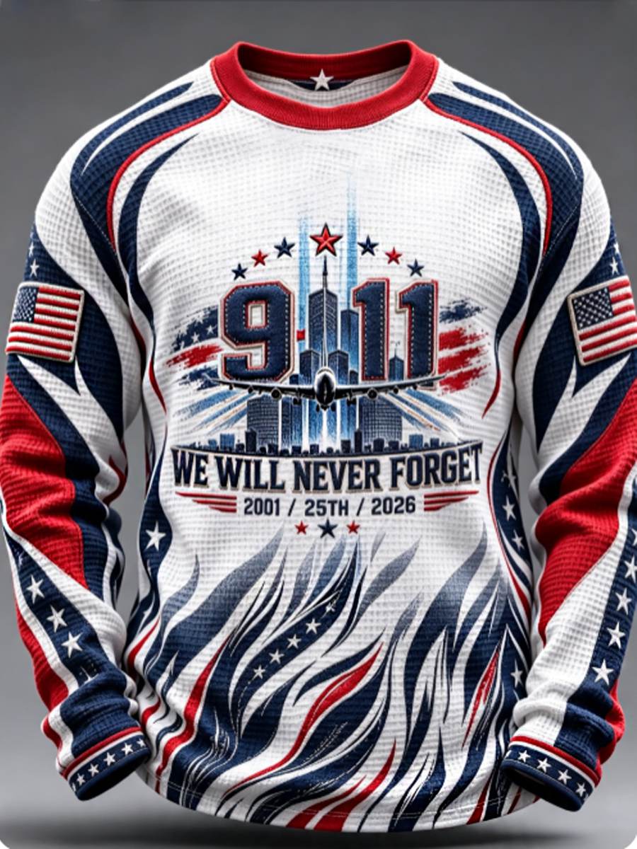 Men's We Will Never Forget 9 11 September 11 Waffle Long Sleeve T-Shirt