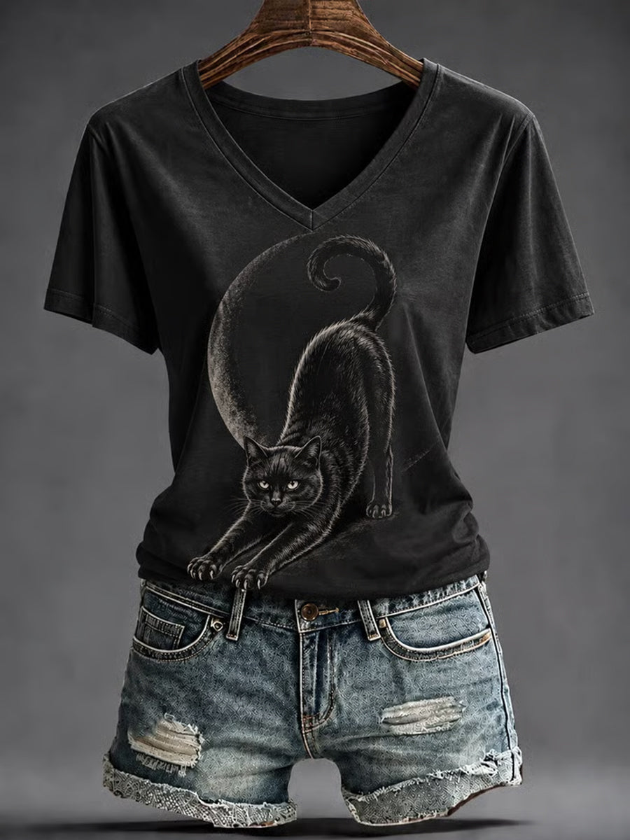 Women's Cute Cat Art Short Sleeve T-shirt