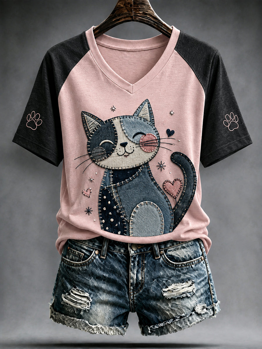 Women's Short-Sleeve Raglan T-Shirt With Animal Print