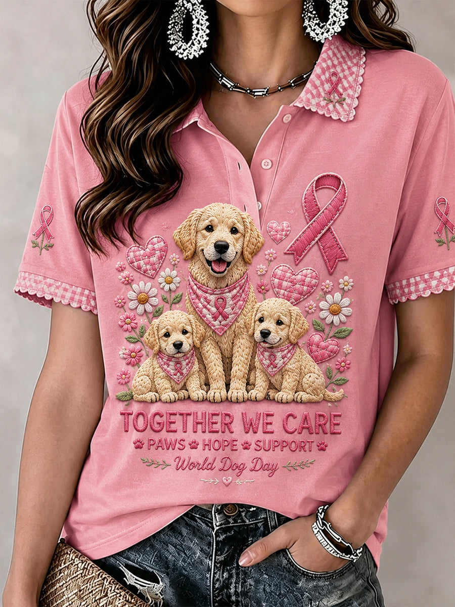Women's Breast Cancer Awareness & Animal Print Short-Sleeve Polo Shirt