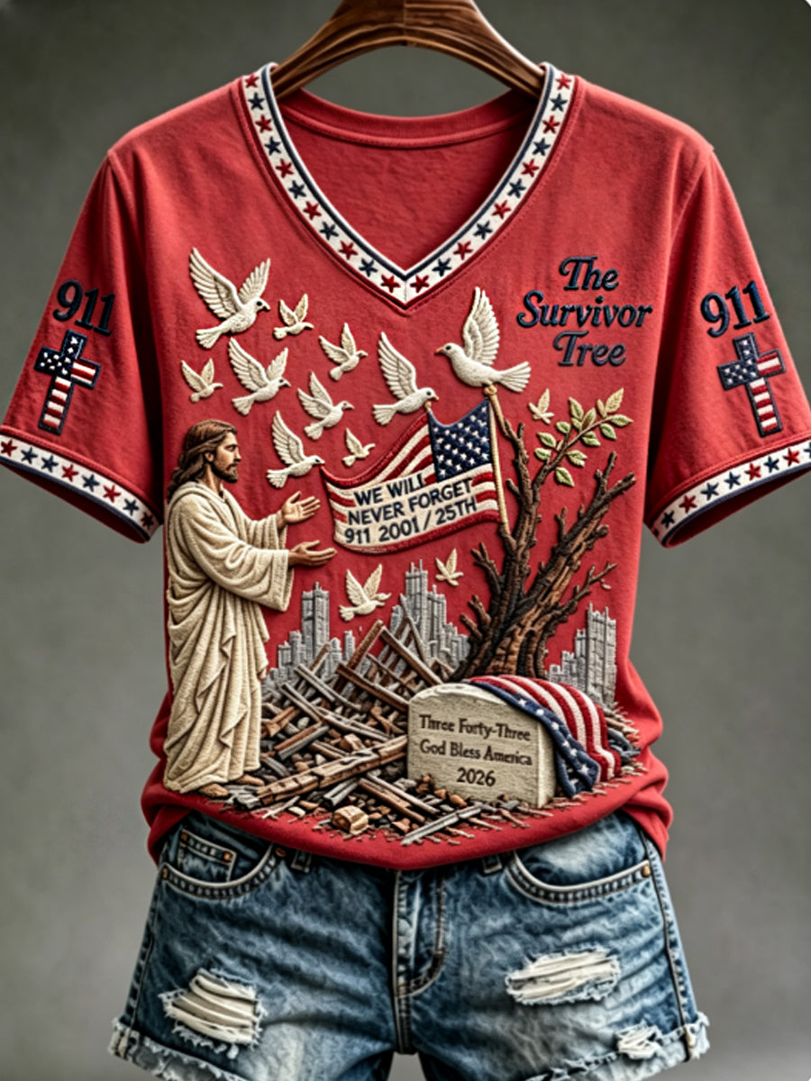 Women's WE WILL NEVER FORGET 2001/25TH/2026 God Bless America T-shirt