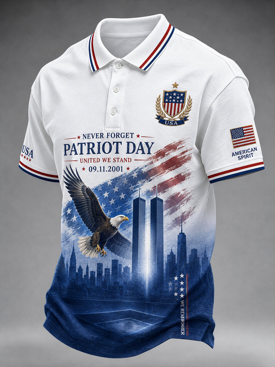 Men's Patriotic Commemorative Print Short-Sleeve Polo Shirt