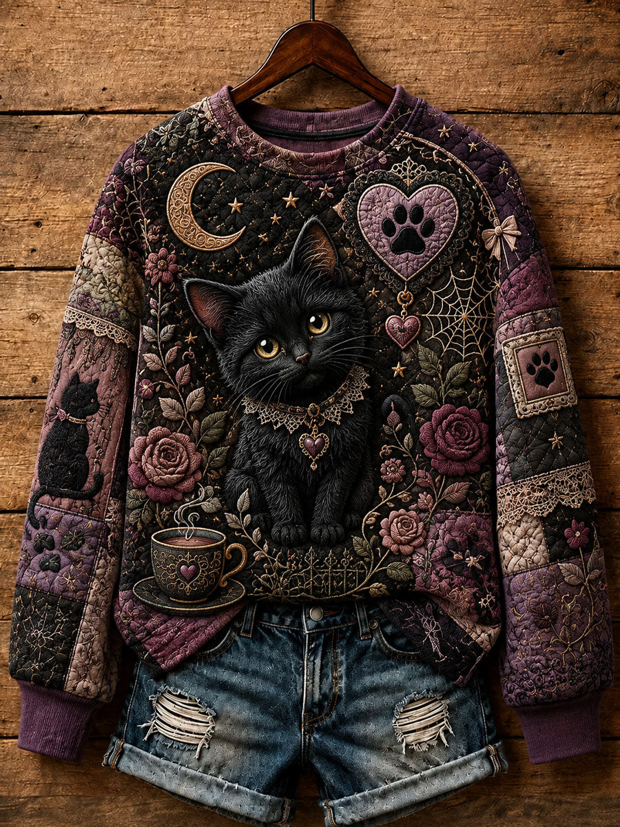 Women's Patchwork Cat-Print Casual Sweatshirt