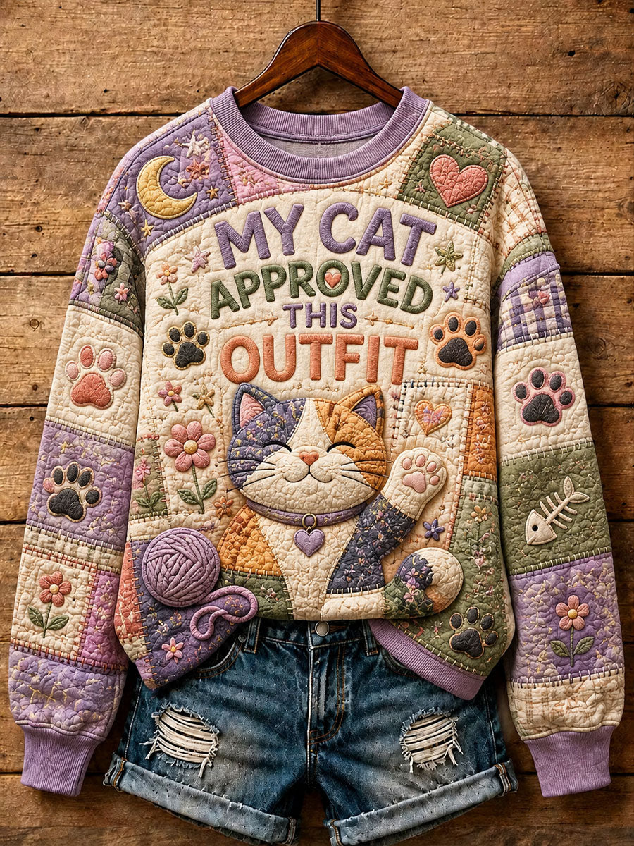 Women's Patchwork Cat-Print Casual Sweatshirt