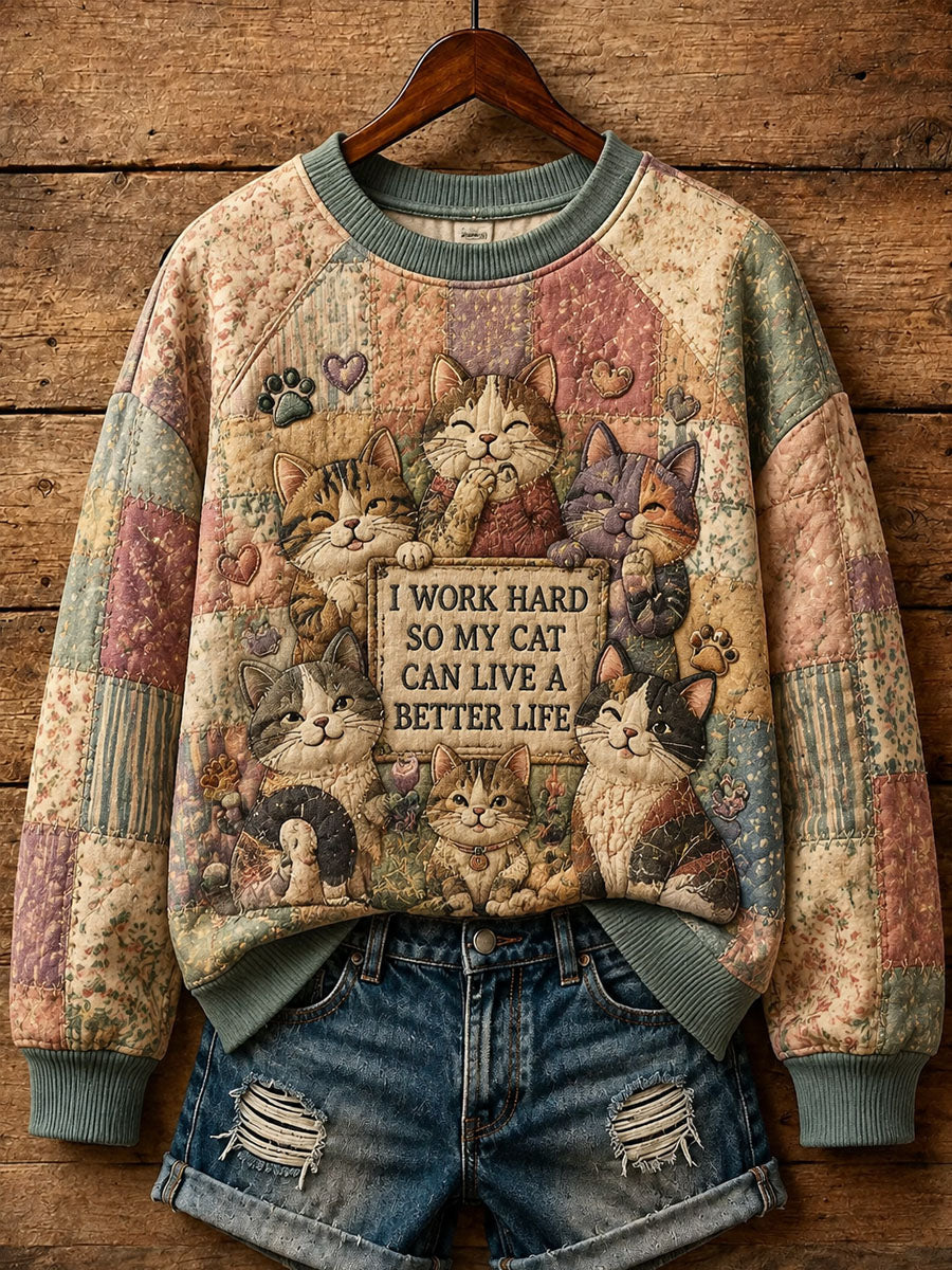 Women's Patchwork Cat-Print Casual Sweatshirt