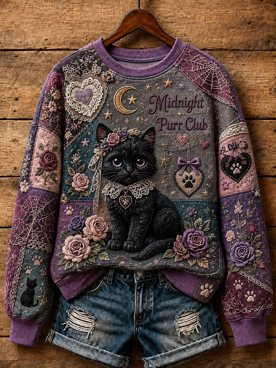 Women's Patchwork Cat-Print Casual Sweatshirt