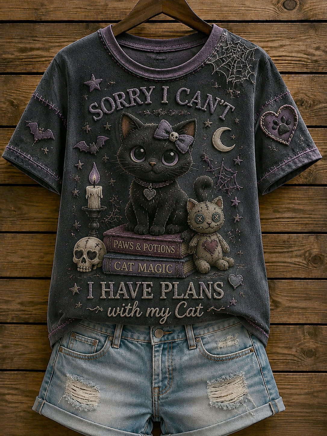 Women's Patchwork Cat-Print Casual T-Shirt