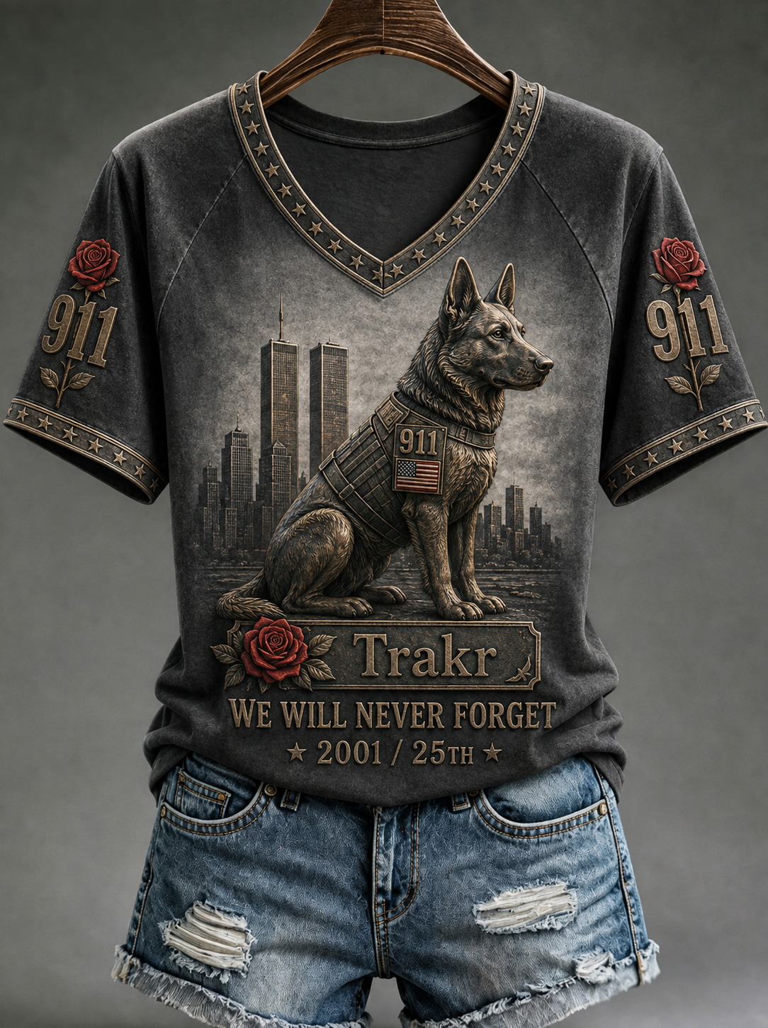 Women's Trakr WE WILL NEVER FORGET 2001/25TH 911 T-shirt