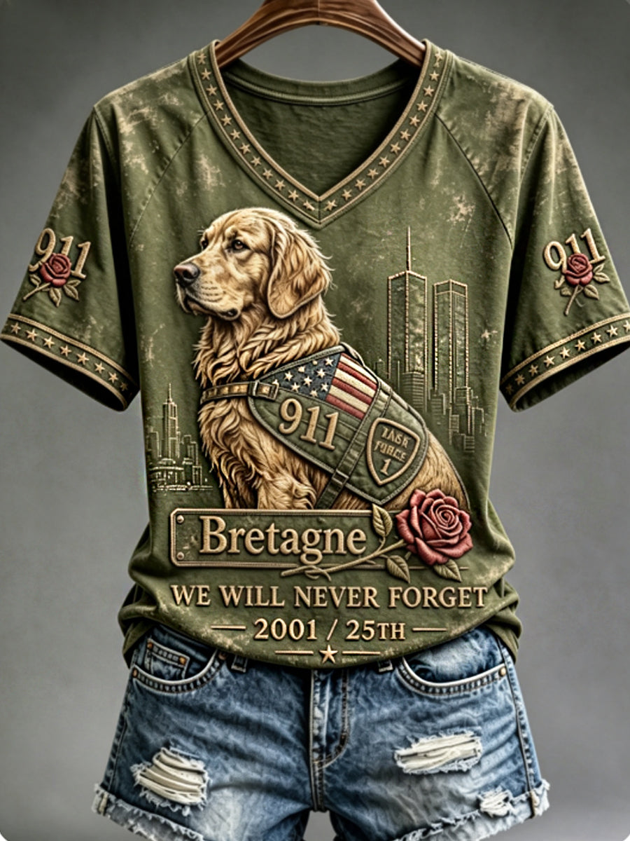Women's 911 TASK FORCE 1 Bretagne WE WILL NEVER FORGET 2001/25TH T-shirt