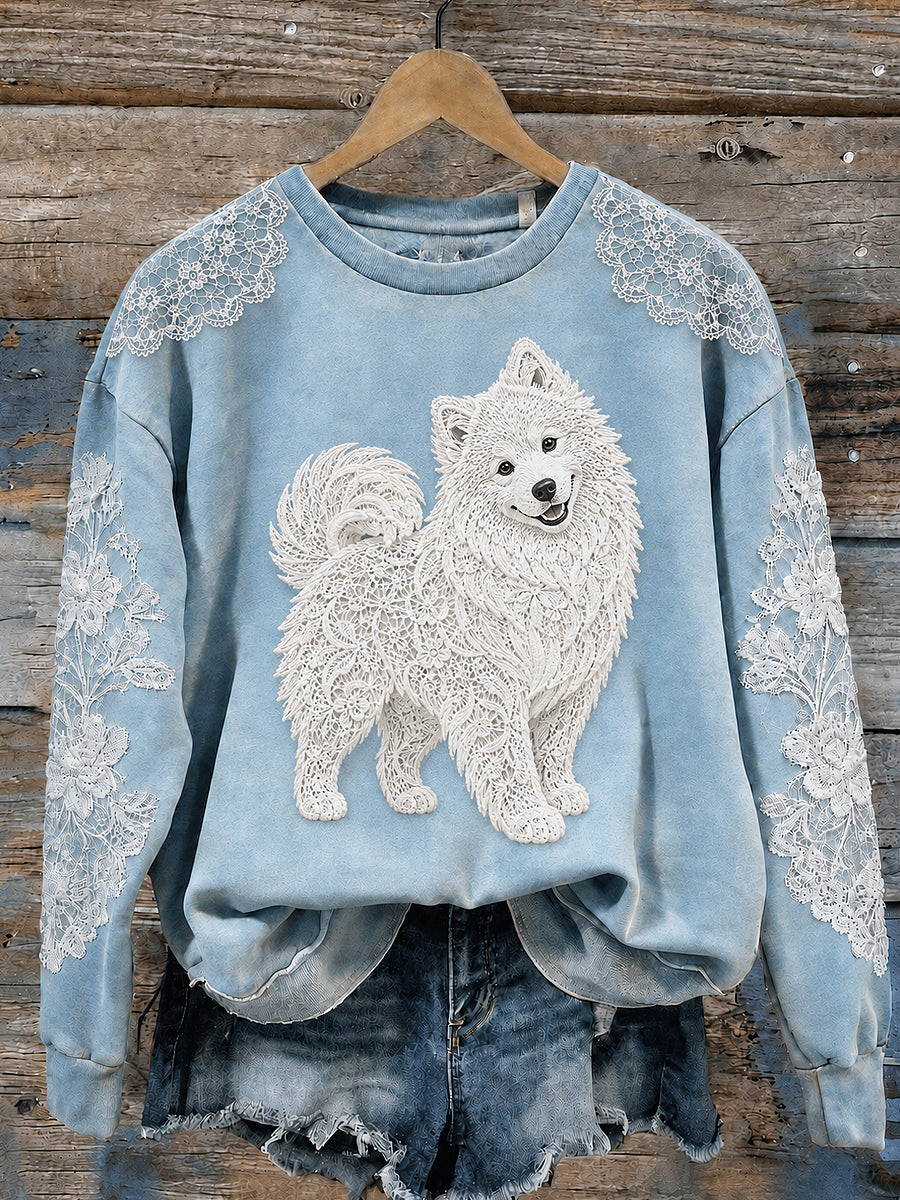 Women's Animal Dog Printed Round-Neck Long-Sleeved Sweatshirt