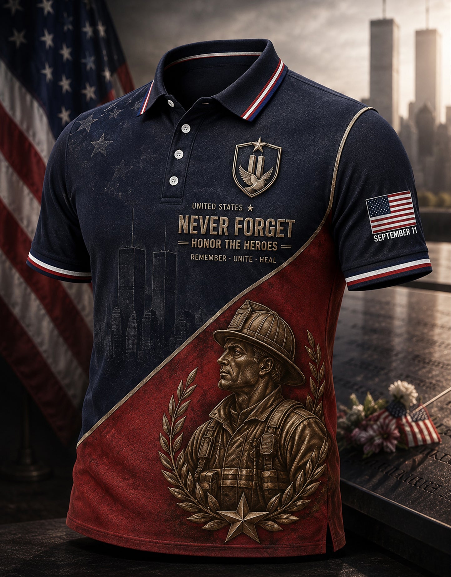 Men's USA 9/11 Patriot Day Short Sleeve Polo Shirt