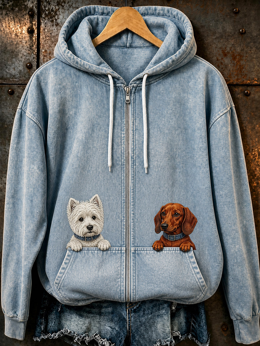 Retro Animal Print Casual Hooded Zip-Up Sweatshirt