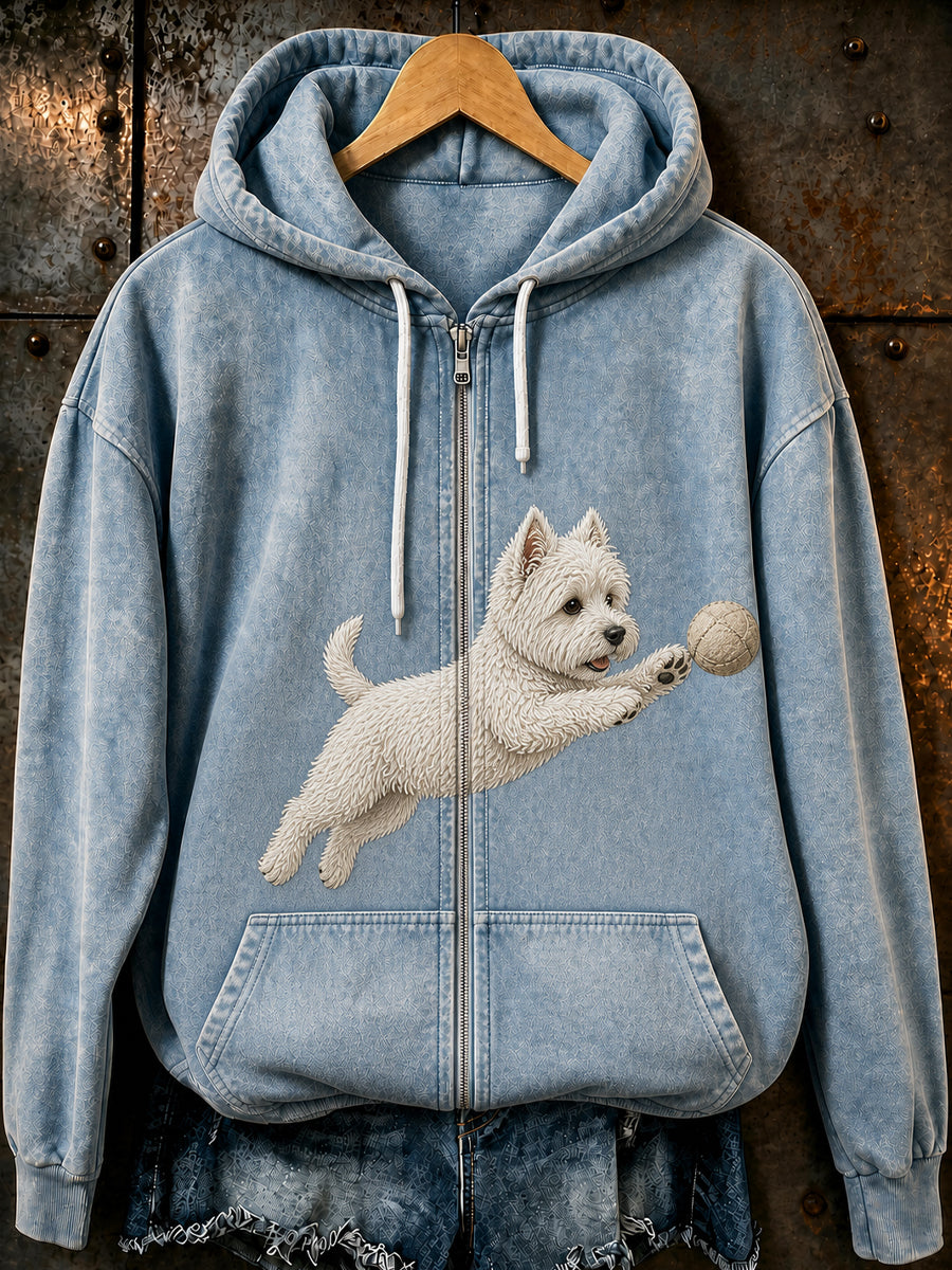 Retro Animal Print Casual Hooded Zip-Up Sweatshirt