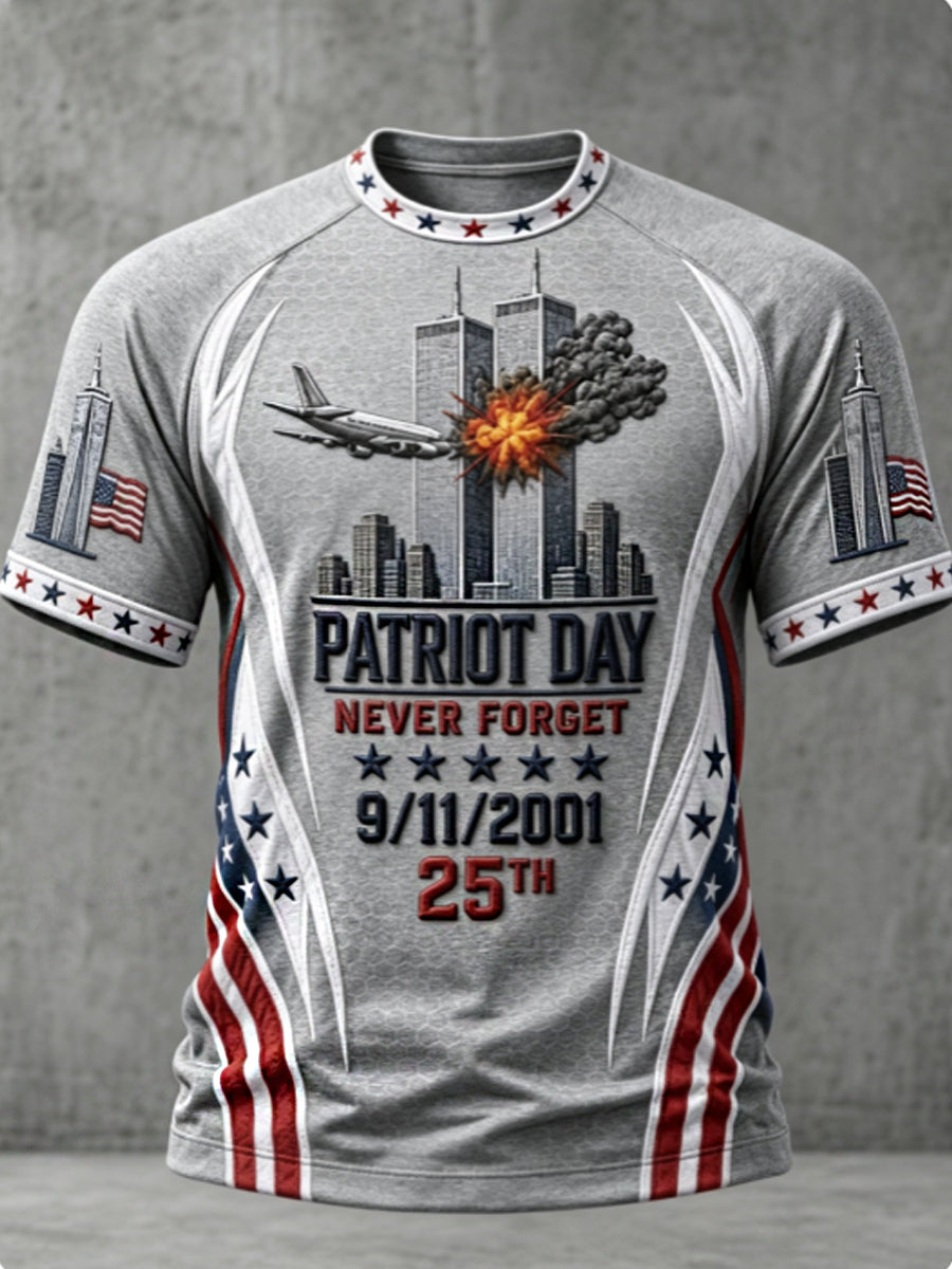 Men's PATRIOT DAY NEVER FORGET 9/11/2001 25TH t-shirt