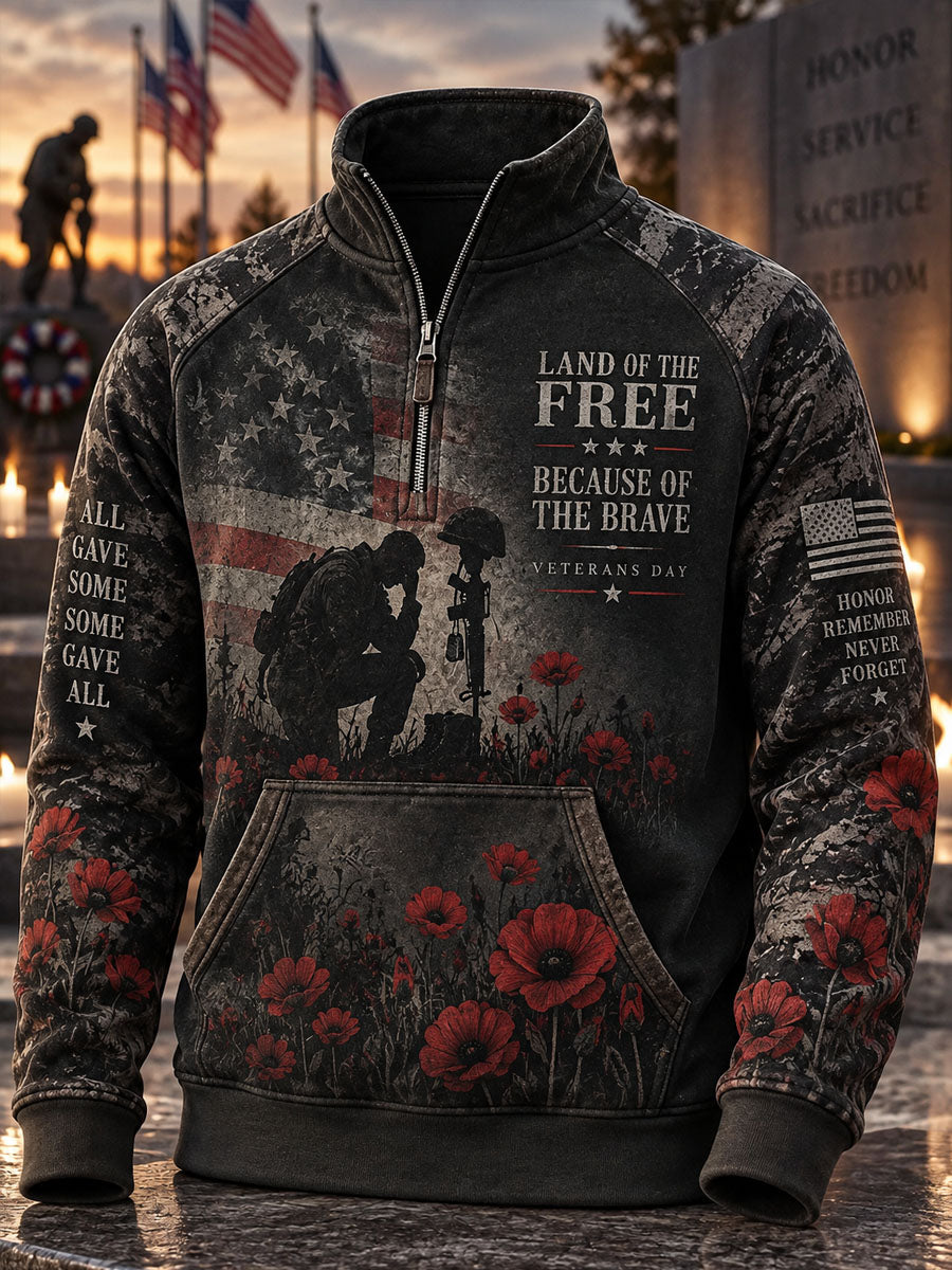 Men's Veterans Day Print Casual Zip-Up Sweatshirt