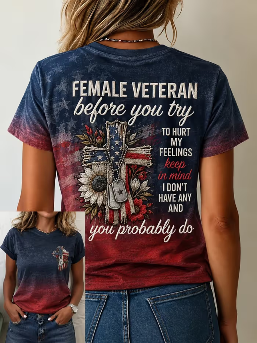 Women's U.S. Veterans Day Printed short-sleeved T-shirt