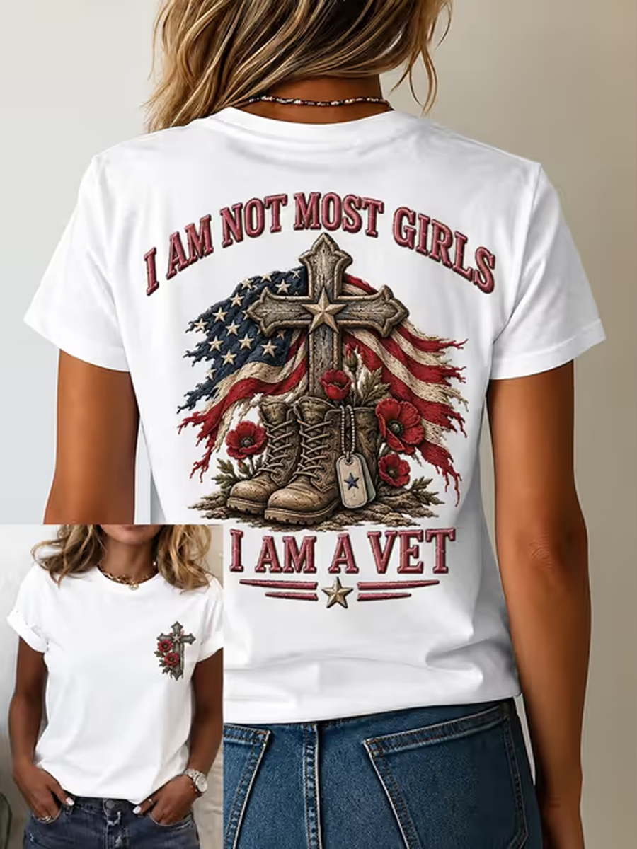 Women's U.S. Veterans Day Printed short-sleeved T-shirt