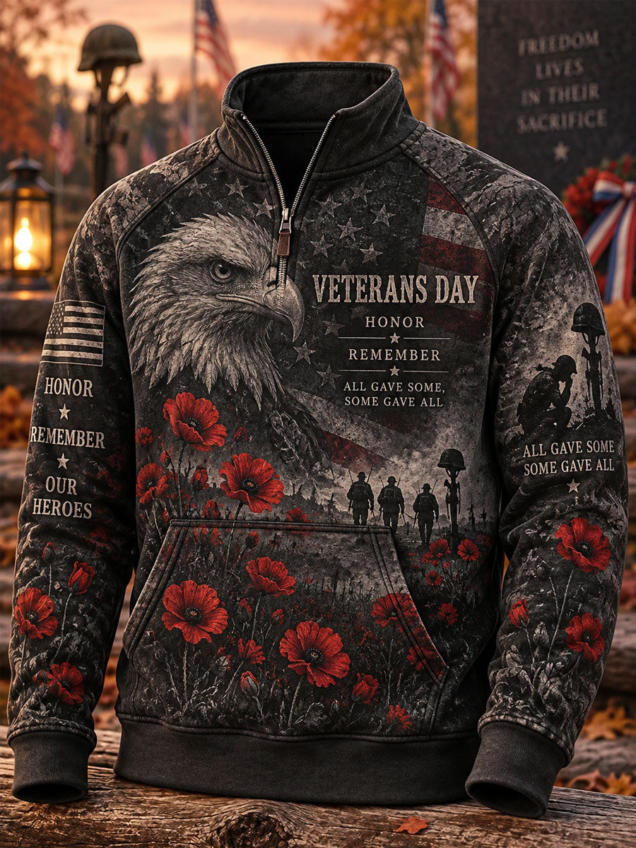 Men's Veterans Day Print Casual Zip-Up Sweatshirt