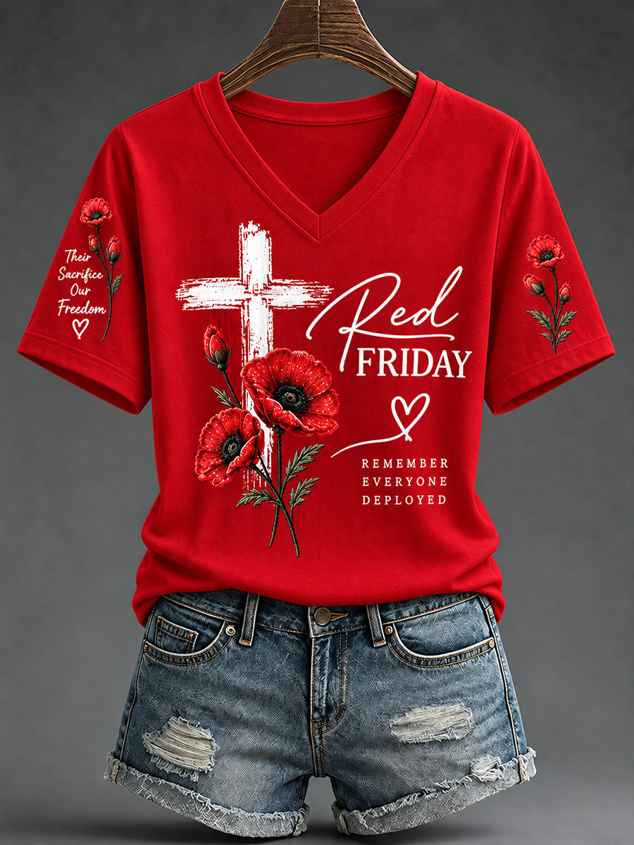 Women's Red Friday Printed Casual T-Shirt
