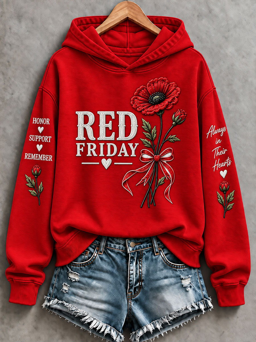 Women's Red Friday Printed Casual Hoodie