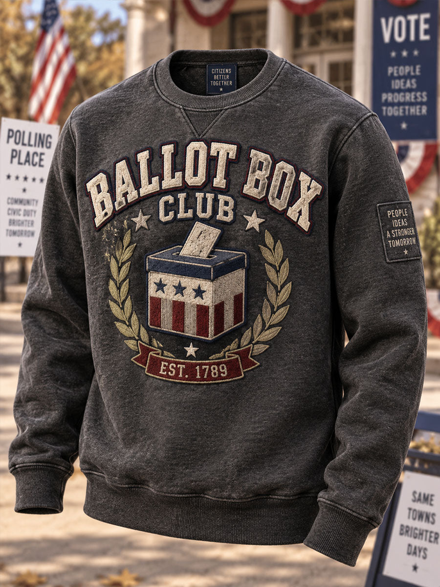 Ballot Box Club Voting Box Club Embroidered Casual Round-Neck Sweatshirt