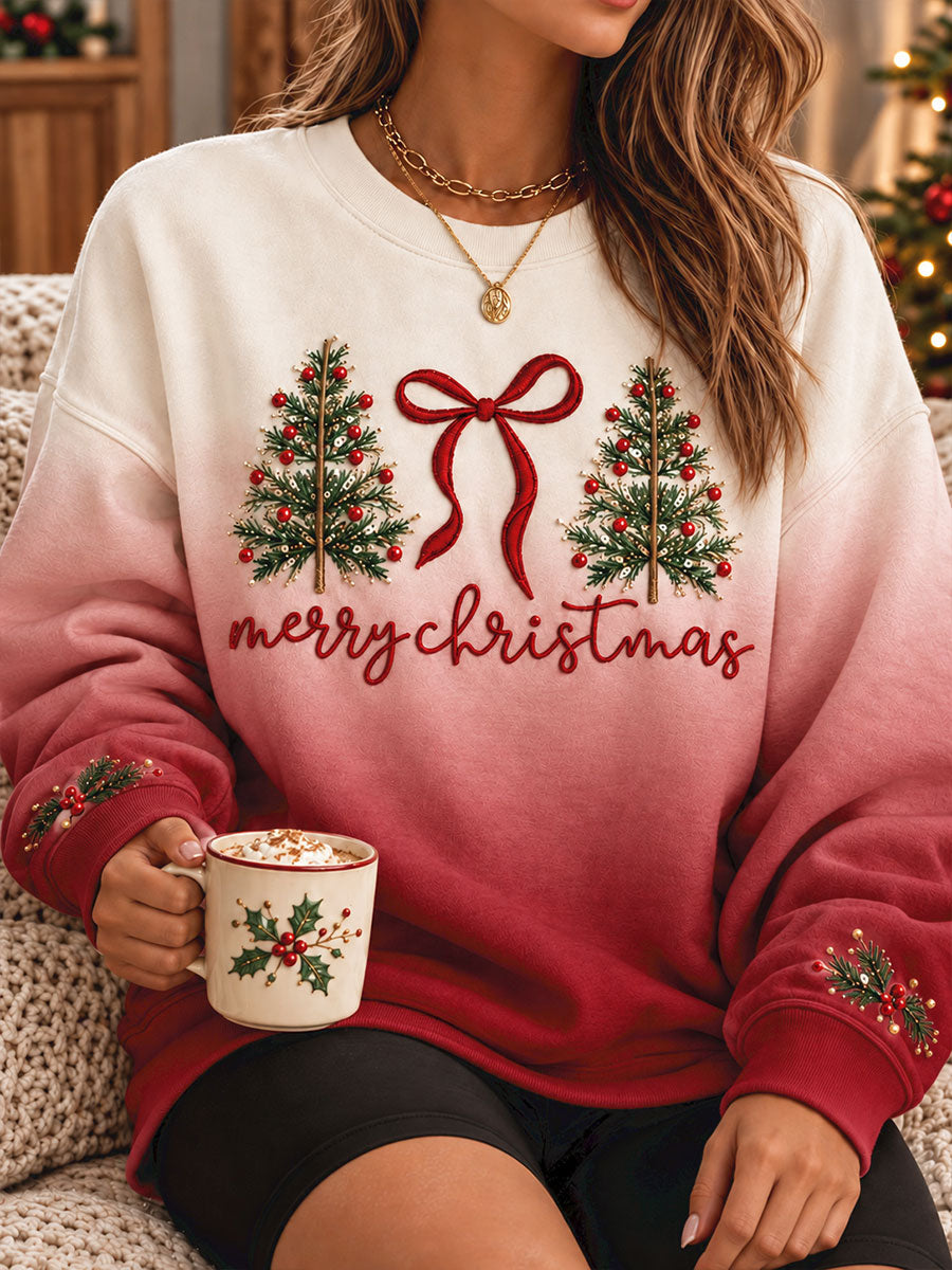 Women's Merry Christmas Tree Art Printed Sweatshirt