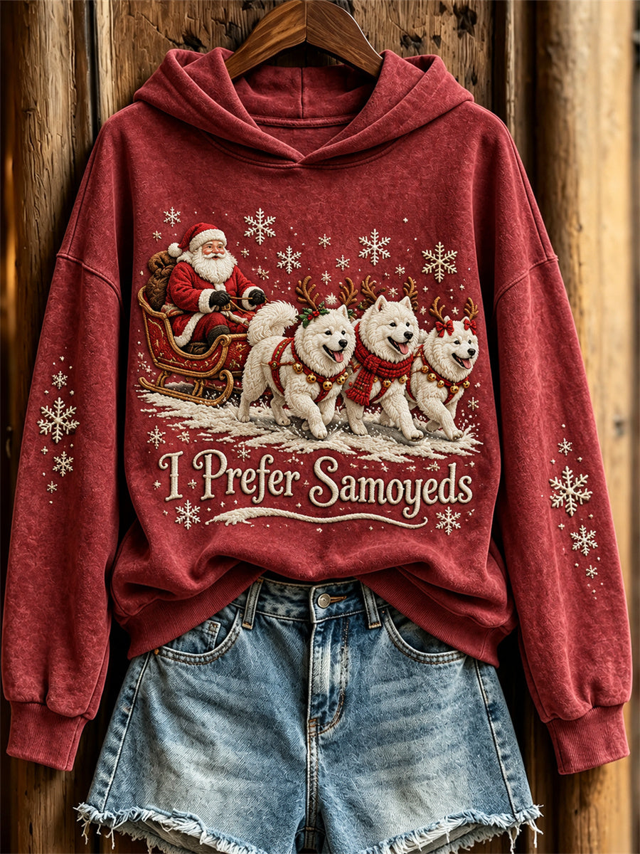 Women's Christmas I Prefer Samoyeds Santa Claus & Dogs Print Hoodie