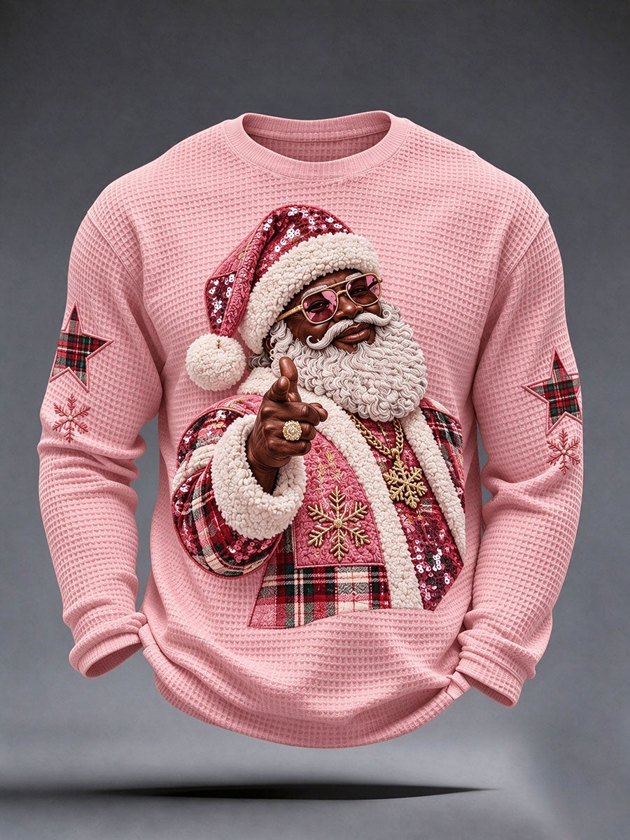 Men's Vintage Pink Santa Waffle Top