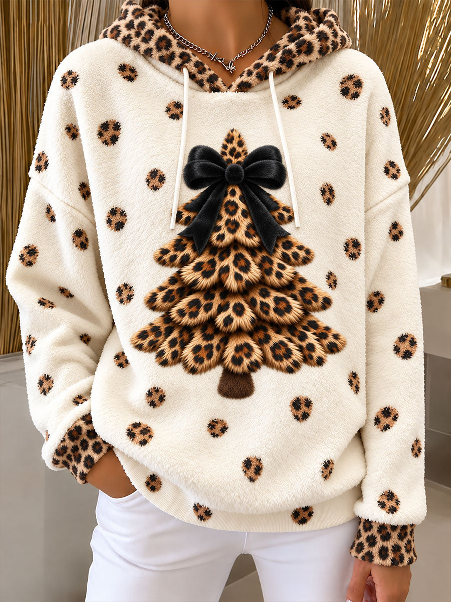Women's Bow Christmas Tree Print Flannel Hoodie
