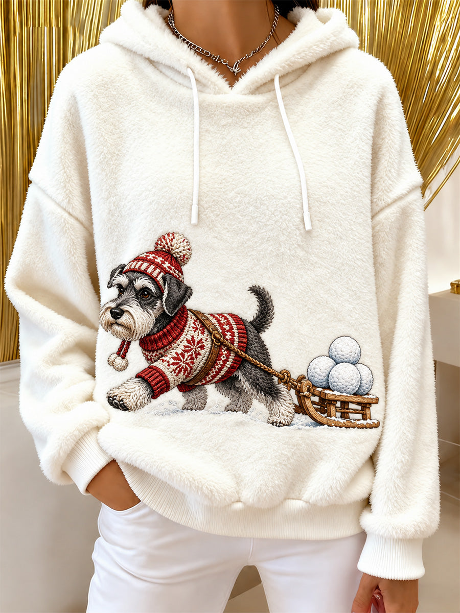 Women's Cute Dog Print Flannel Hoodie