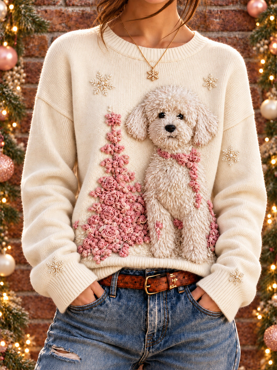 Women's Cute Christmas Dog Art Printed Sweater