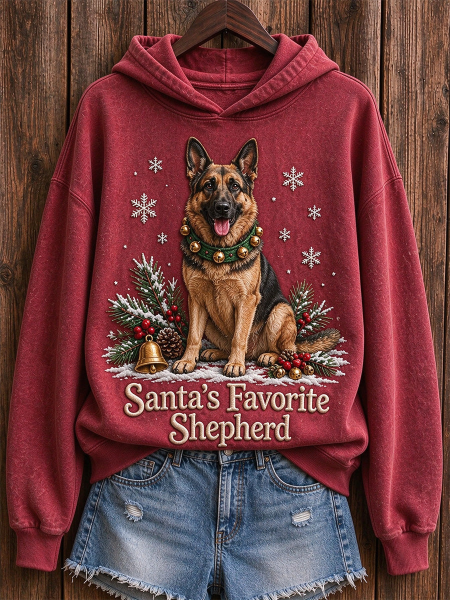 Women's Christmas Santa's Favorite Shepherd Print Hooded Sweatshirt