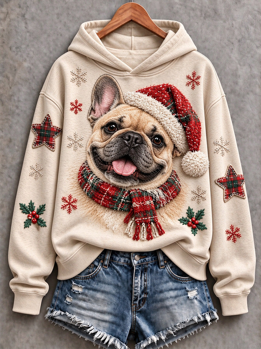 Women's Lovely Christmas French Bulldog Print Hooded Sweatshirt