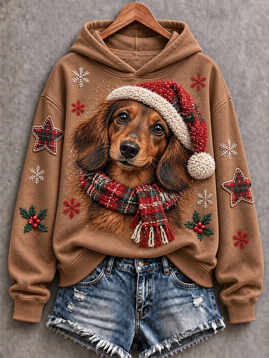 Women's Lovely Christmas Dachshund Print Hooded Sweatshirt
