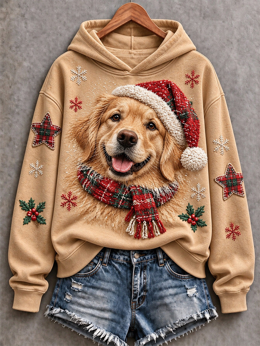 Women's Lovely Christmas Golden Retriever Print Hooded Sweatshirt