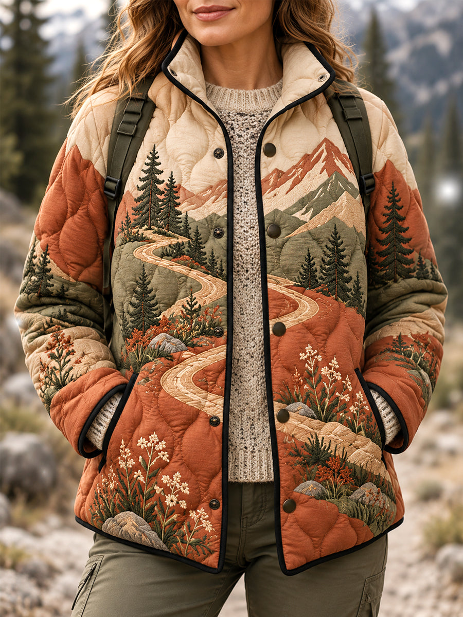 Women's Wilderness Trail Print Hike Lovers Lightly Padded Coat