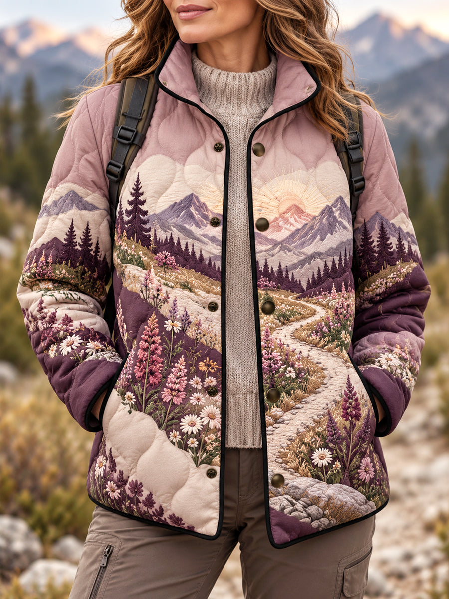 Women's Wilderness Trail Print Hike Lovers Lightly Padded Coat