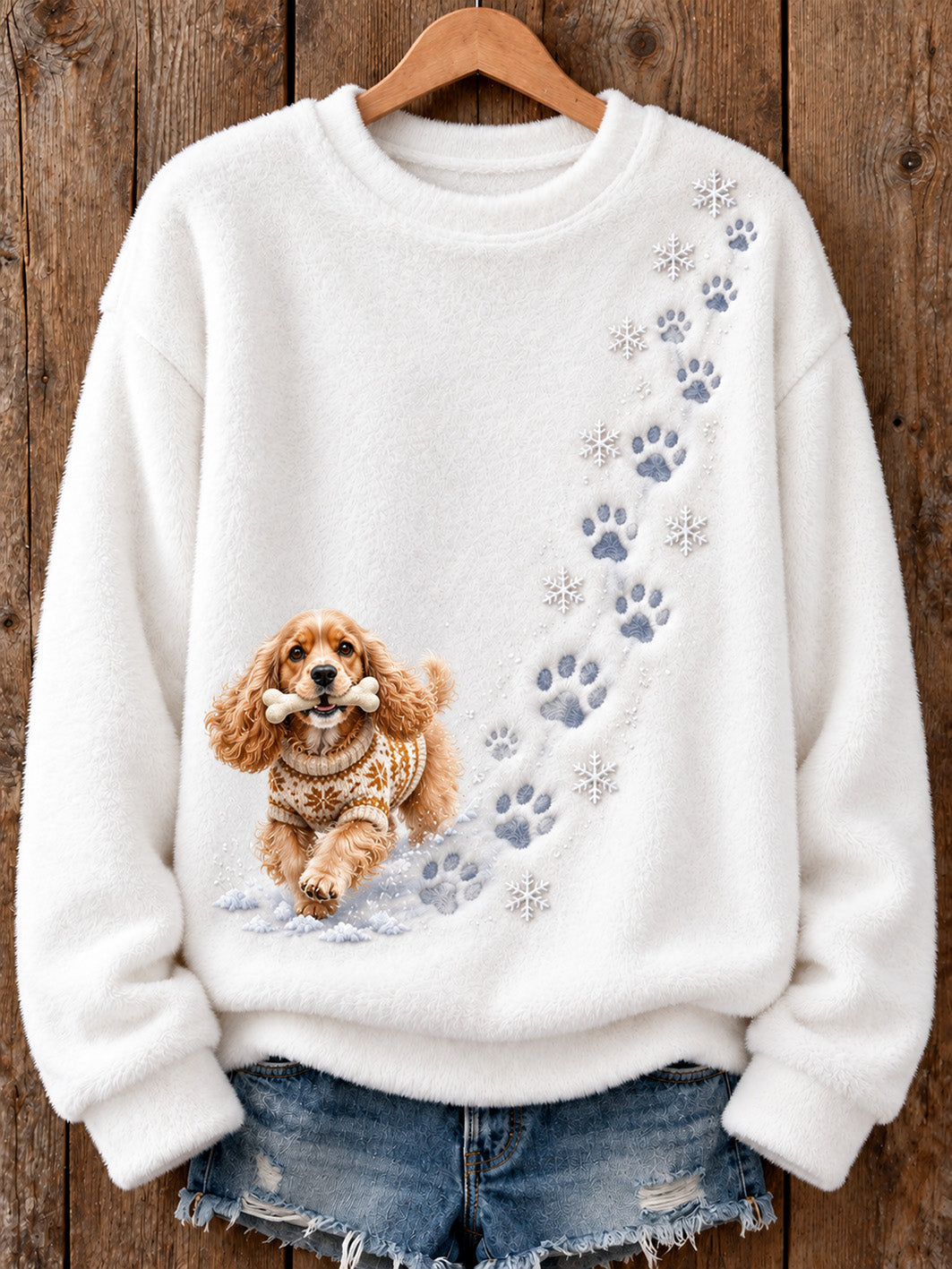 Women's Winter Cocker Spaniel Pattern Causal Flannel Sweatshirt