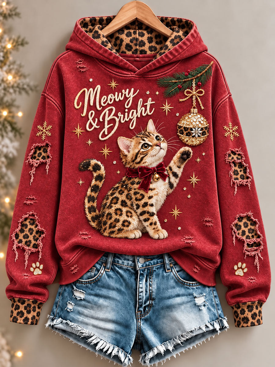 Women's Christmas Funny Cat Art Print Regular Hoodie