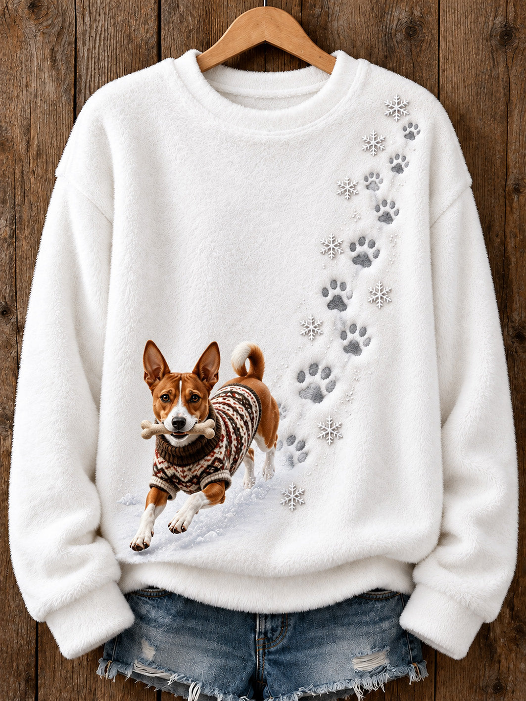 Women's Winter Basenji Pattern Causal Flannel Sweatshirt