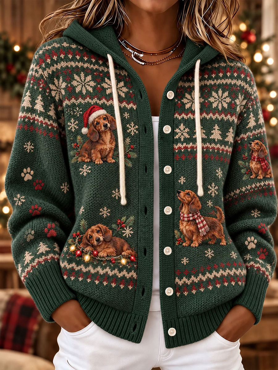Women's Christmas Funny Dog Art Knitted Coat