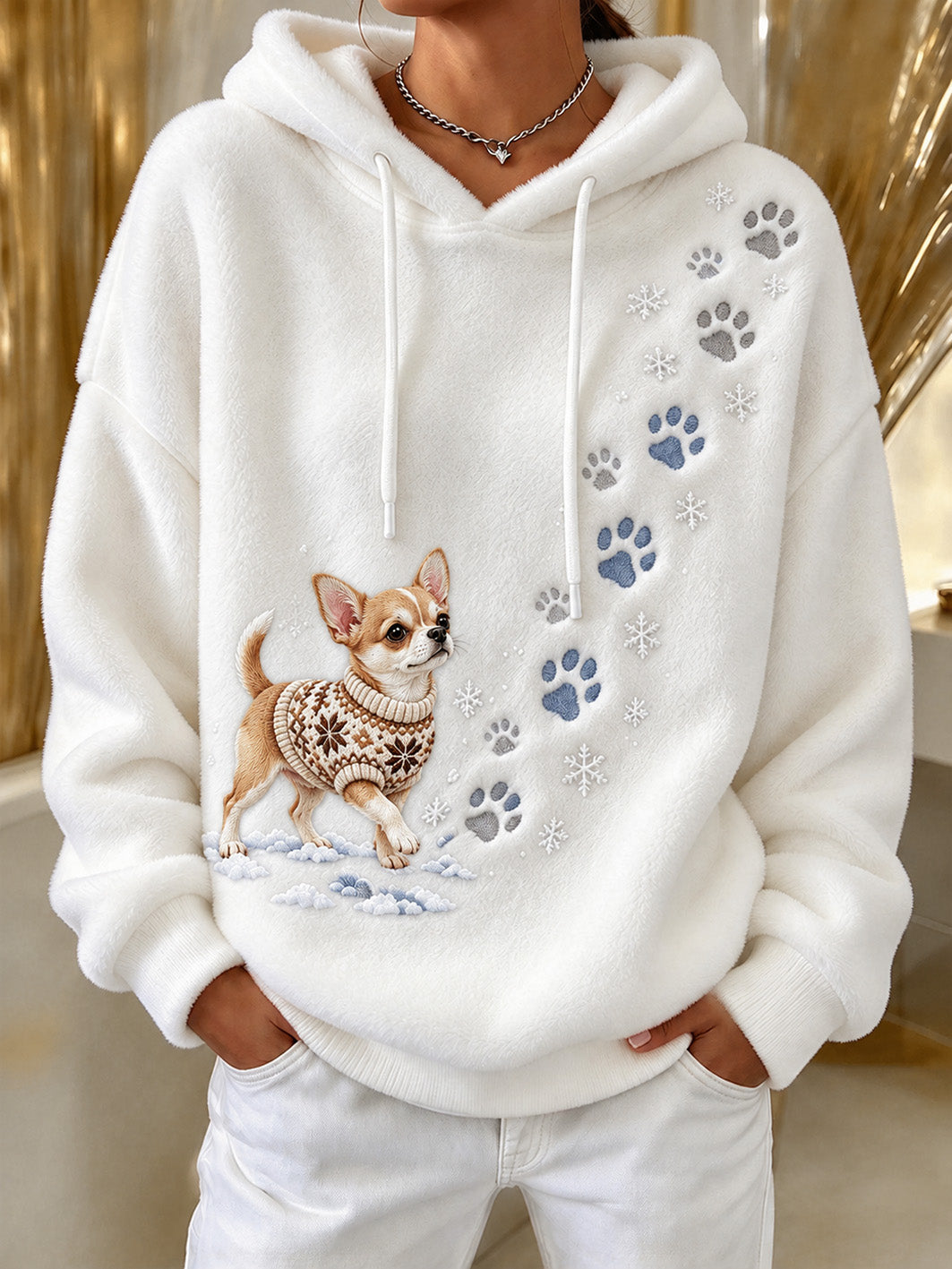 Women's Winter Chihuahua Pattern Causal Flannel Hoodie