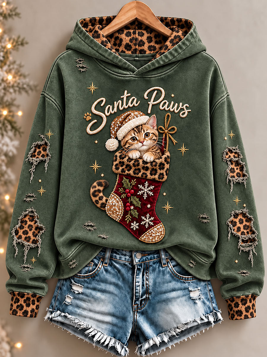 Women's Christmas Funny Cat Art Print Regular Hoodie