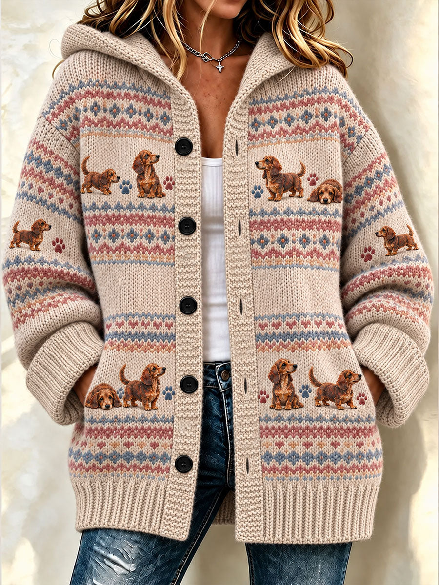 Women's Funny Dog Art Composite Fleece Long Coat