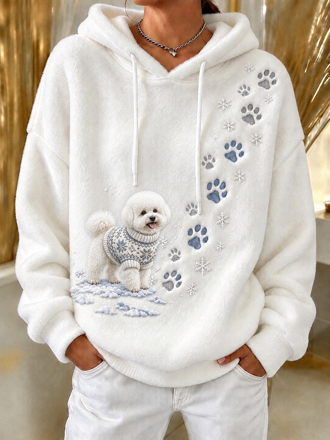 Women's Winter Bichon Frise Pattern Causal Flannel Hoodie