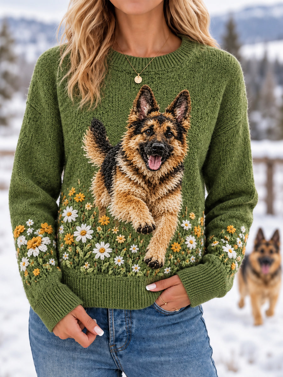 Women's Cute German Shepherd Print Dog Lover Casual Sweater